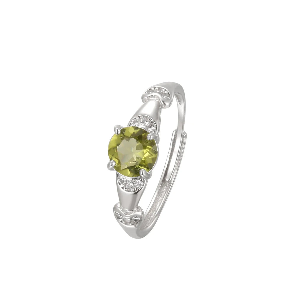 Adjustable Sterling 925 Silver Ring 6mm Peridot August Birthstone Crystal Gemstone Bands Fresh Green Vitality Jewelry Gifts