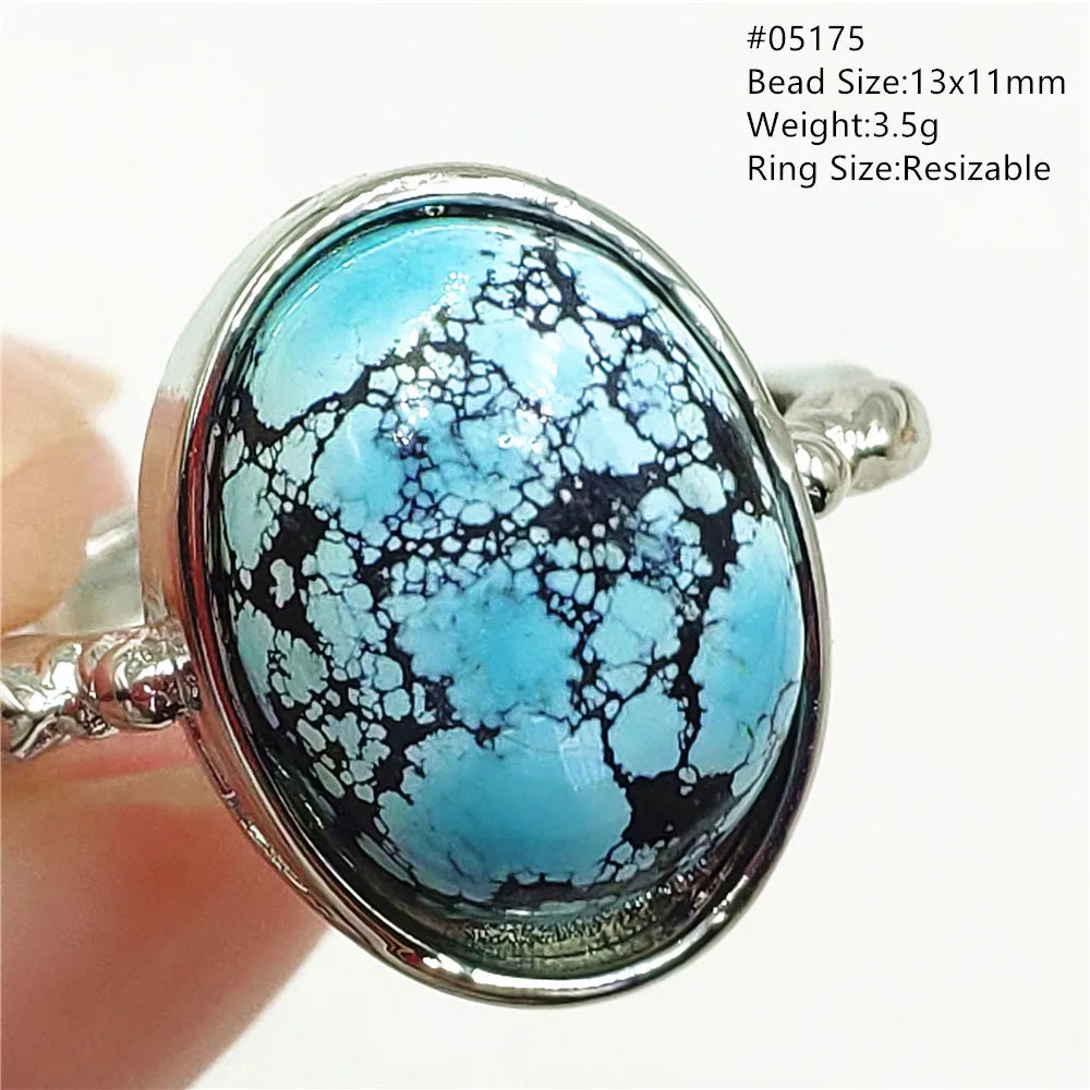 Natural Green Turquoise Adjustable Ring | 925 Sterling Silver