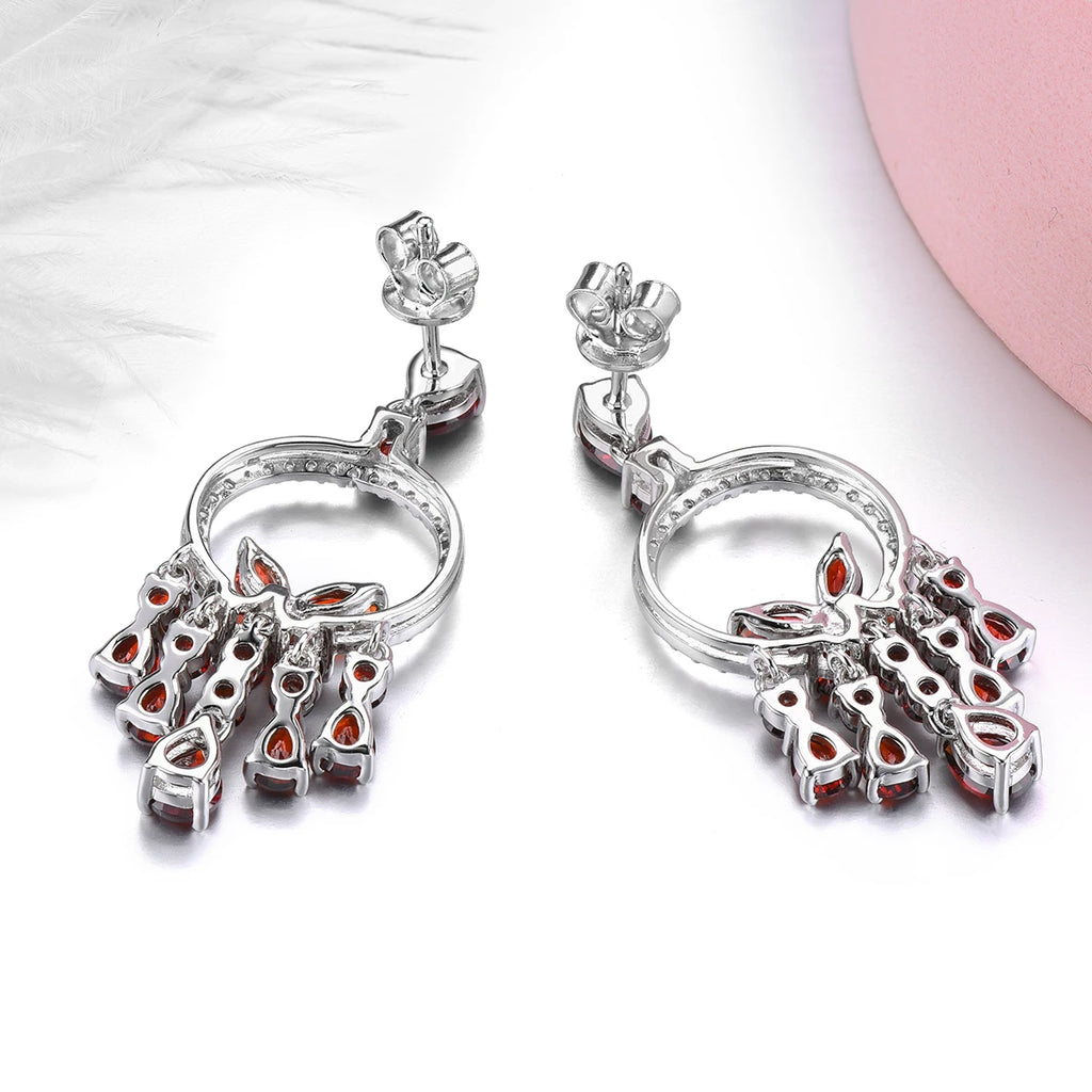 Natural Garnet Stud Earrings in Sterling Silver