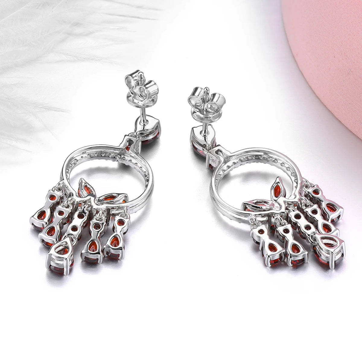 Natural Garnet Stud Earrings in Sterling Silver