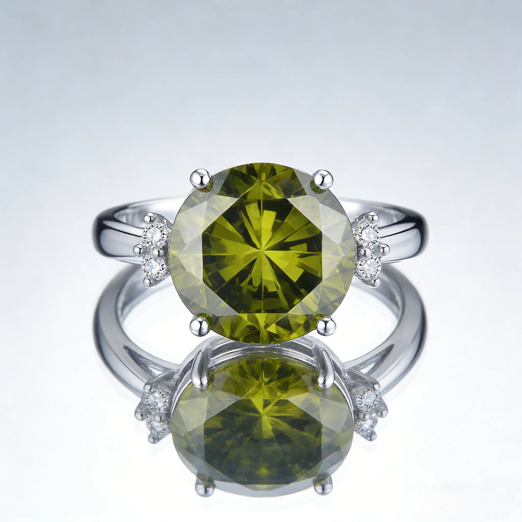August Birthstone Peridot Cubic Zirconia Ring, Large Oval Cluster Statement Band in Silver for Women, Bold & Elegant Jewelry