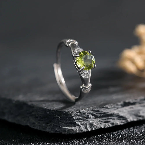 Adjustable Sterling 925 Silver Ring 6mm Peridot August Birthstone Crystal Gemstone Bands Fresh Green Vitality Jewelry Gifts