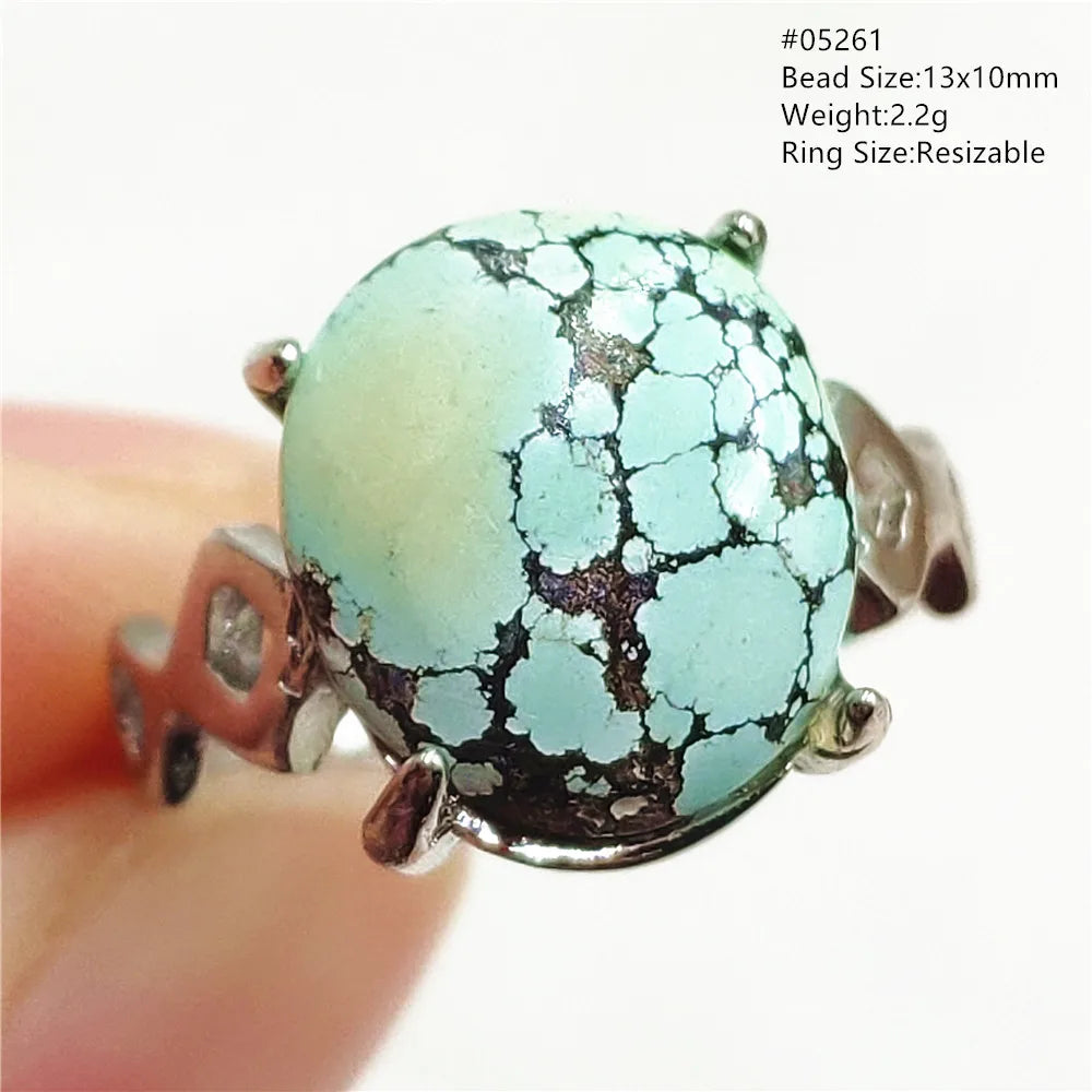 Natural Green Turquoise Adjustable Ring | 925 Sterling Silver