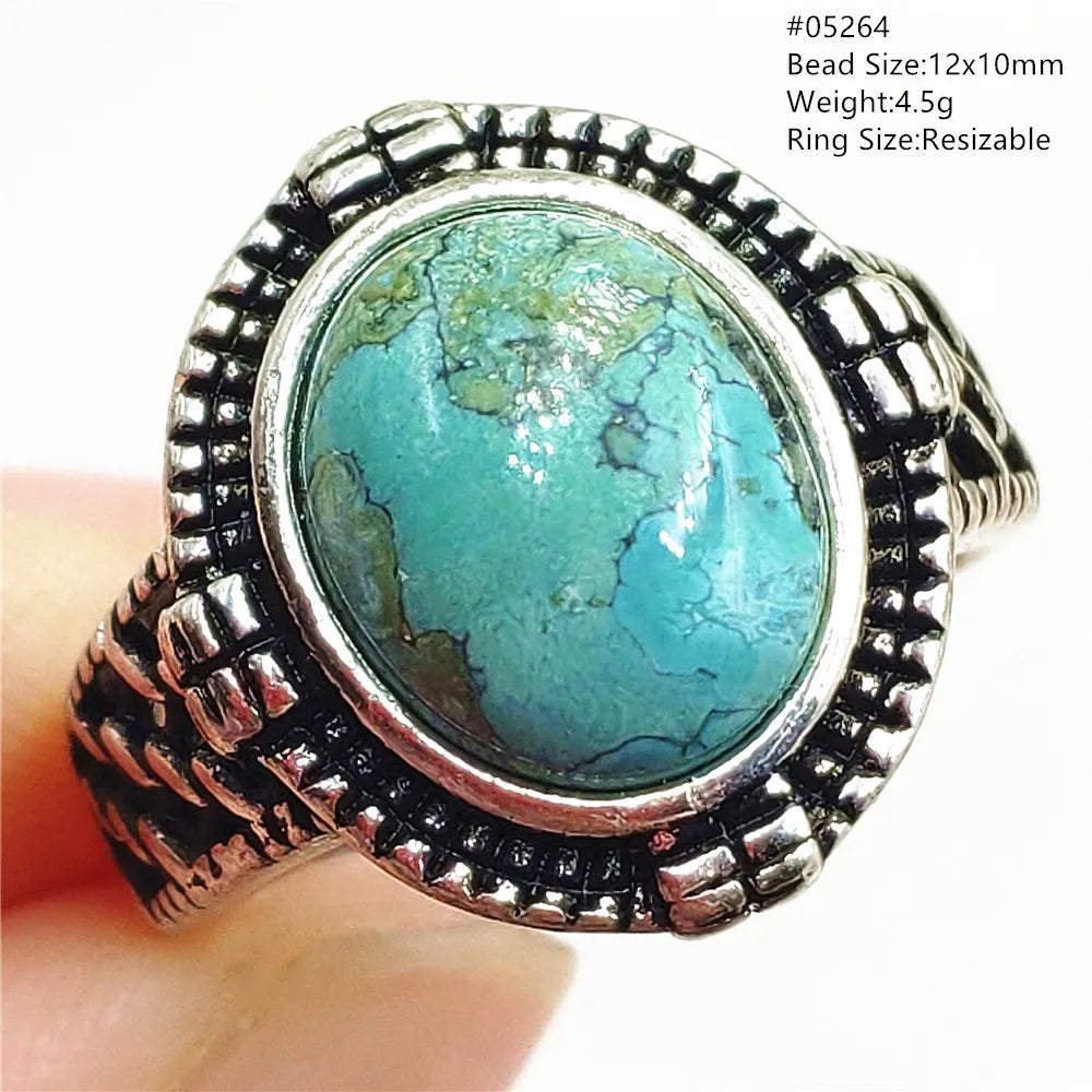 Natural Green Turquoise Adjustable Ring | 925 Sterling Silver