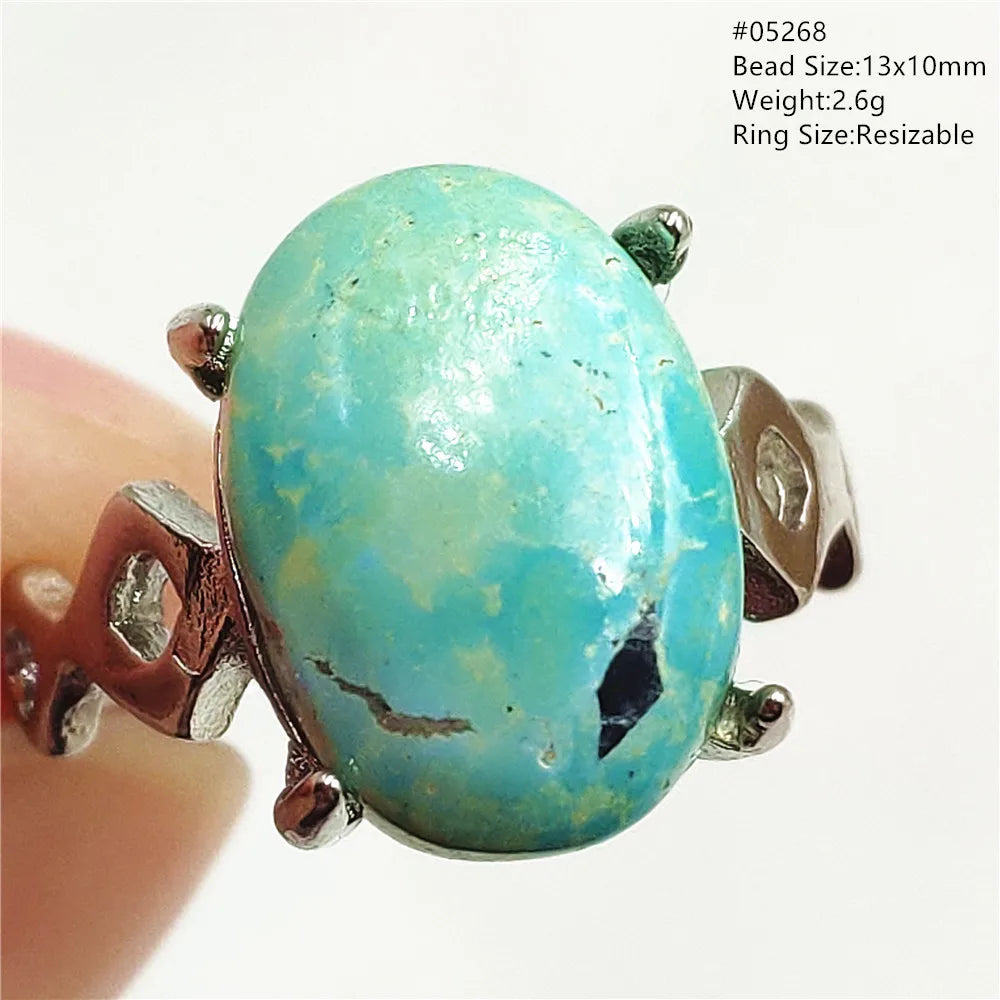 Natural Green Turquoise Adjustable Ring | 925 Sterling Silver