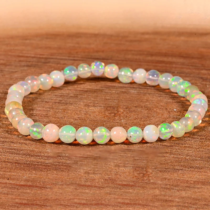 Natural Opal Beaded Bracelet – Genuine Crystal Stretch Bracelet for Women