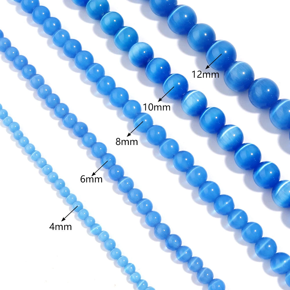 Natural Blue Cat Eye Gemstone Beads for Jewelry Making