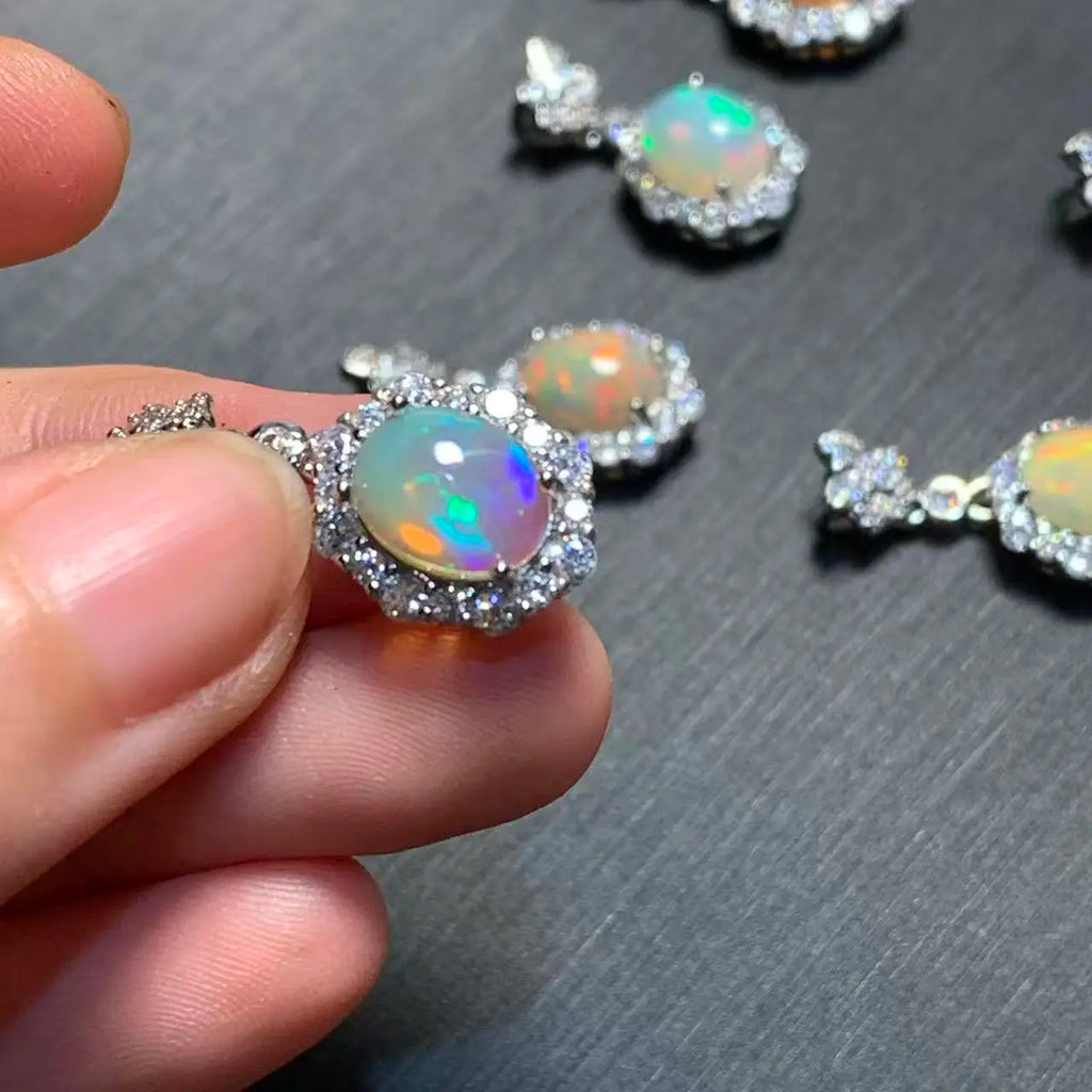 Oval Natural Opal Pendant Necklace | Genuine Gemstone Jewelry