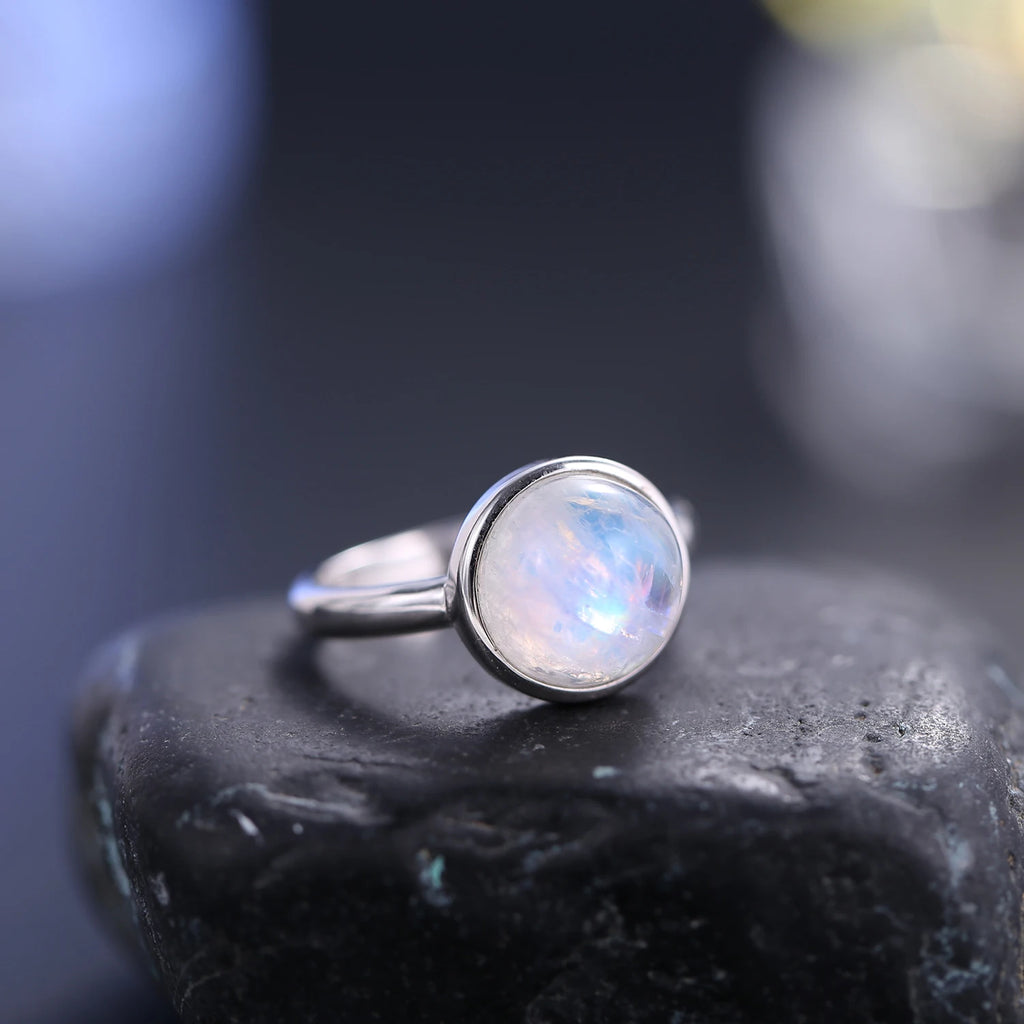 925 Sterling Silver Rainbow Moonstone Ring