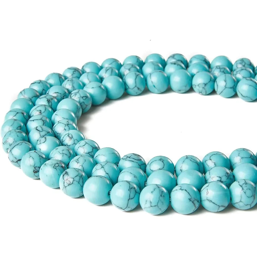 Natural Blue Turquoise Gemstone Beads | Round Jewelry Beads