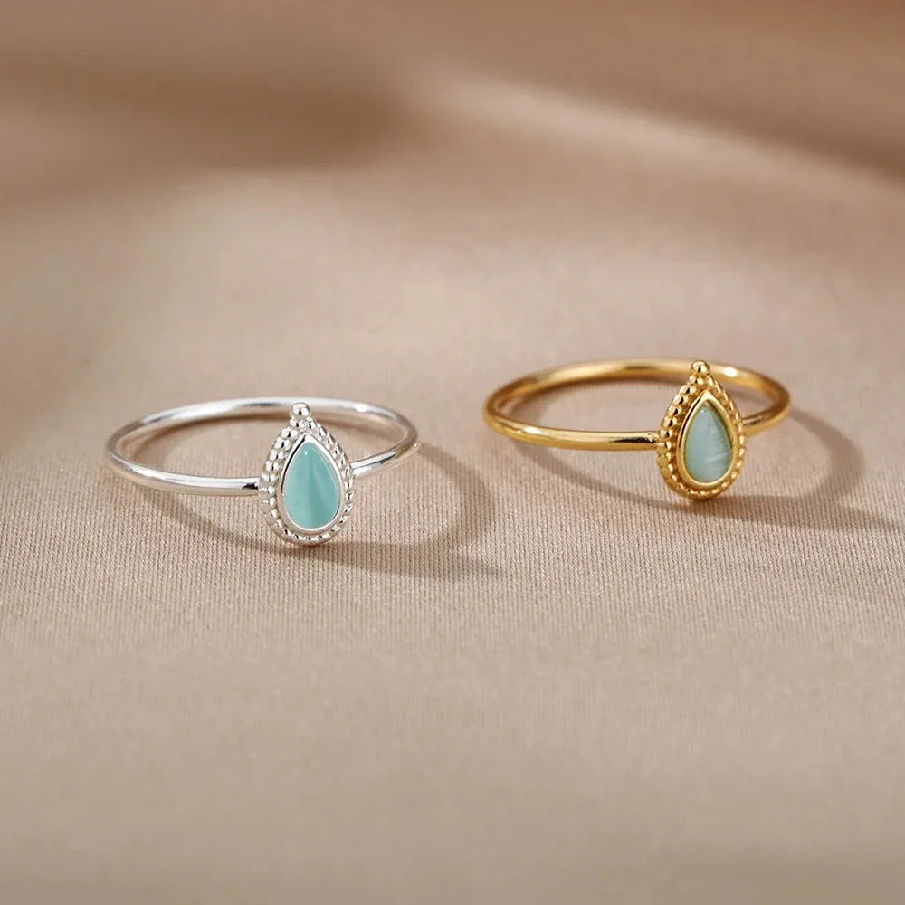 Natural Opal Teardrop Ring – Gold Plated Adjustable Gemstone Ring