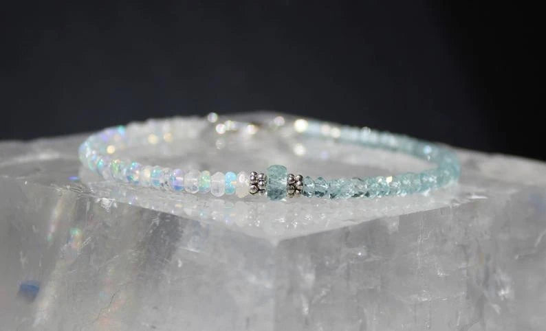 Opal, Moonstone & Aquamarine Gemstone Bracelet