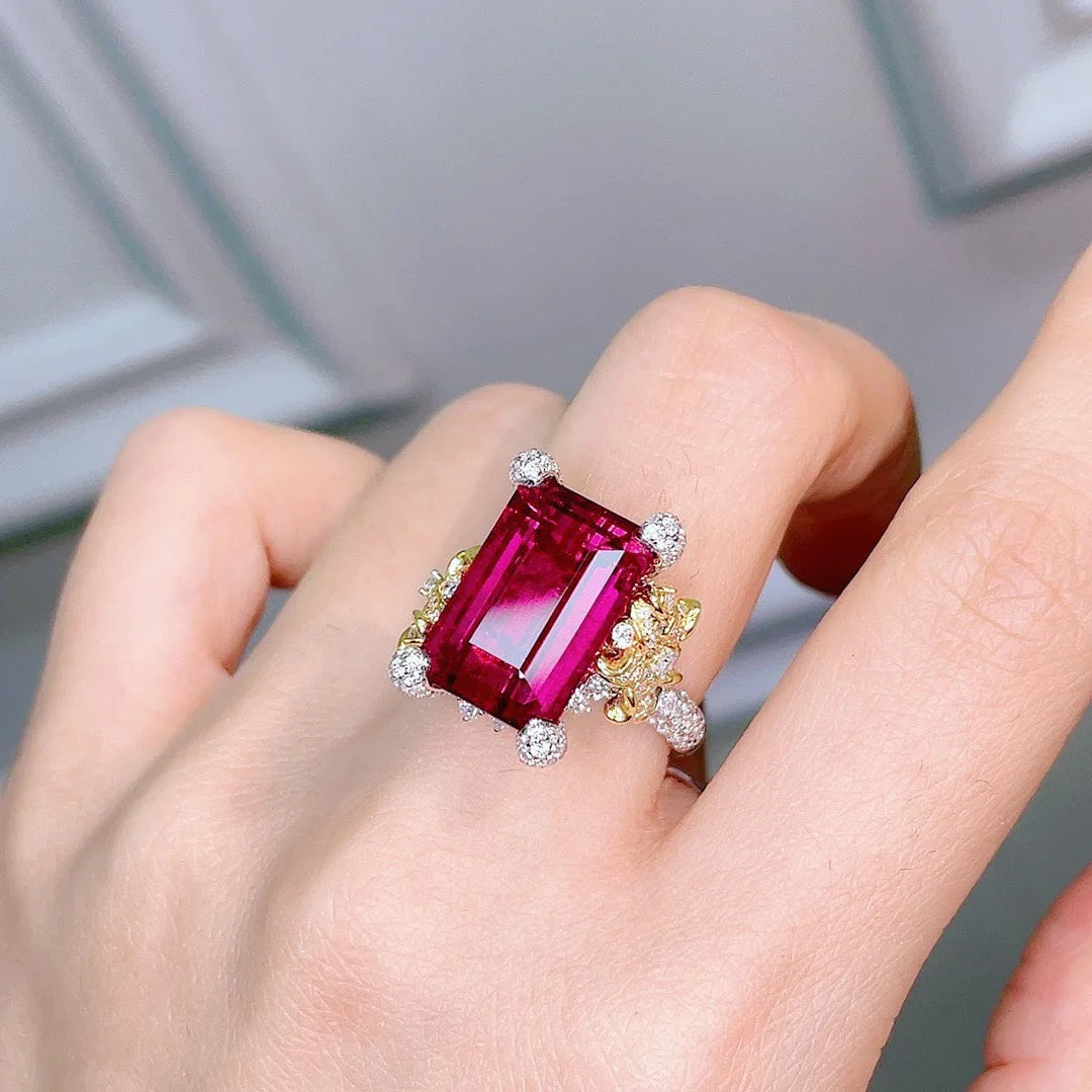 Real 14K Gold Natural Ruby Ring for Women Fine Anillos De Wedding Bands Ruby Gemstone Ring Red Ruby Jewelry Anel Females