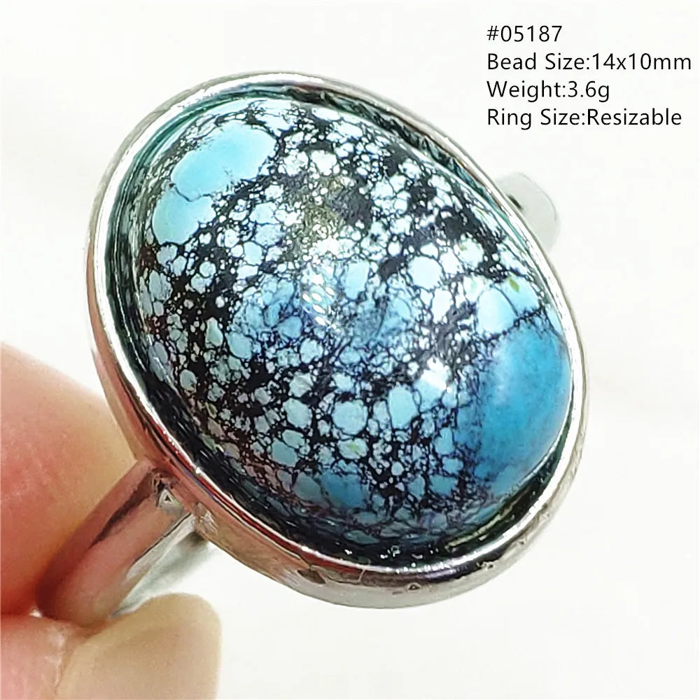 Natural Green Turquoise Adjustable Ring | 925 Sterling Silver