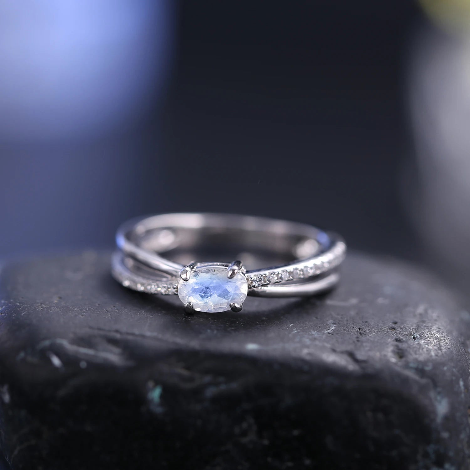 Sterling Silver Moonstone Promise Ring - 925 Sterling Silver