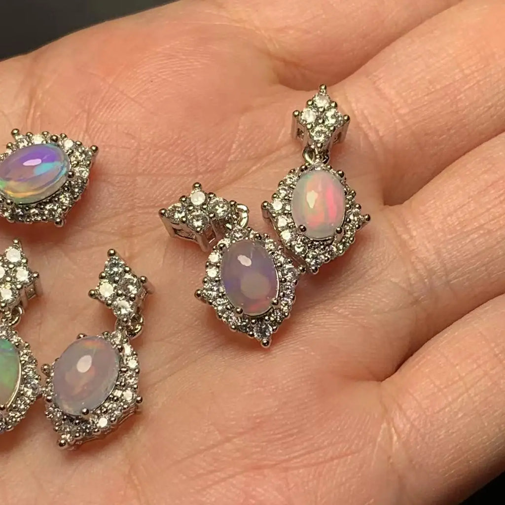 Oval Natural Opal Pendant Necklace | Genuine Gemstone Jewelry