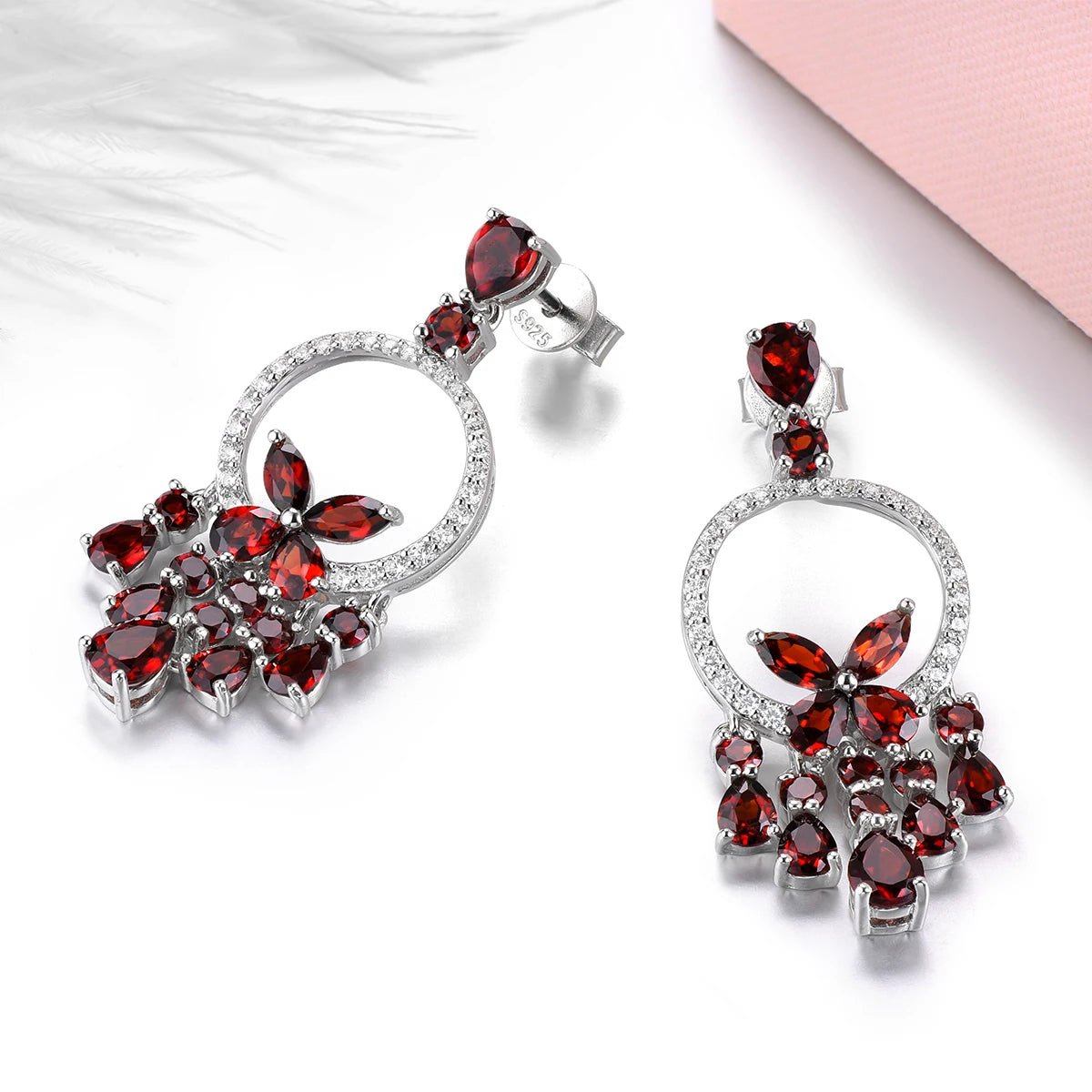 Natural Garnet Stud Earrings in Sterling Silver