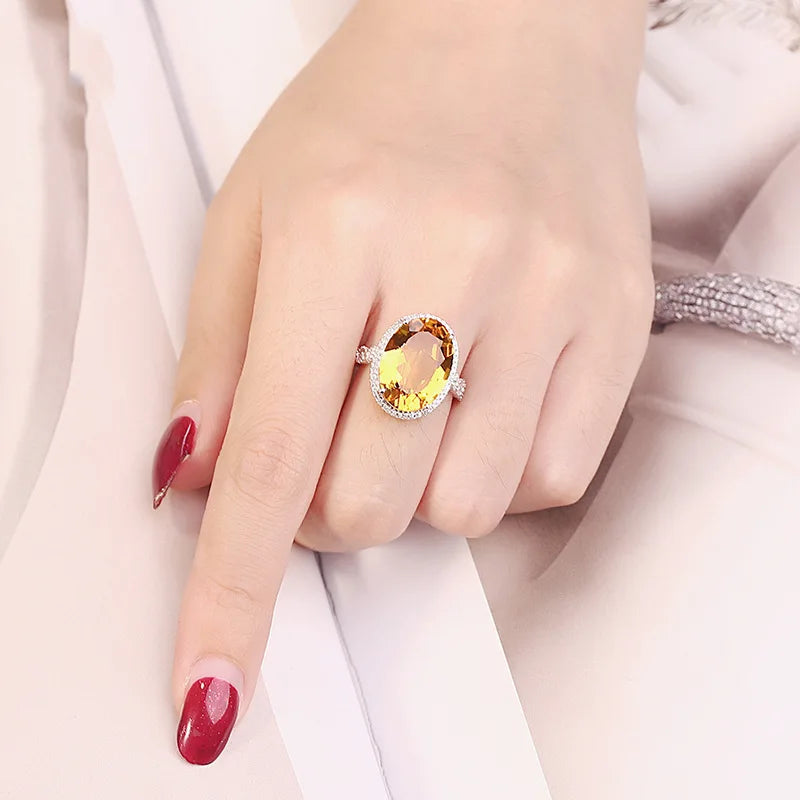 Natural Citrine Adjustable Ring – Genuine Gemstone in Sterling Silver