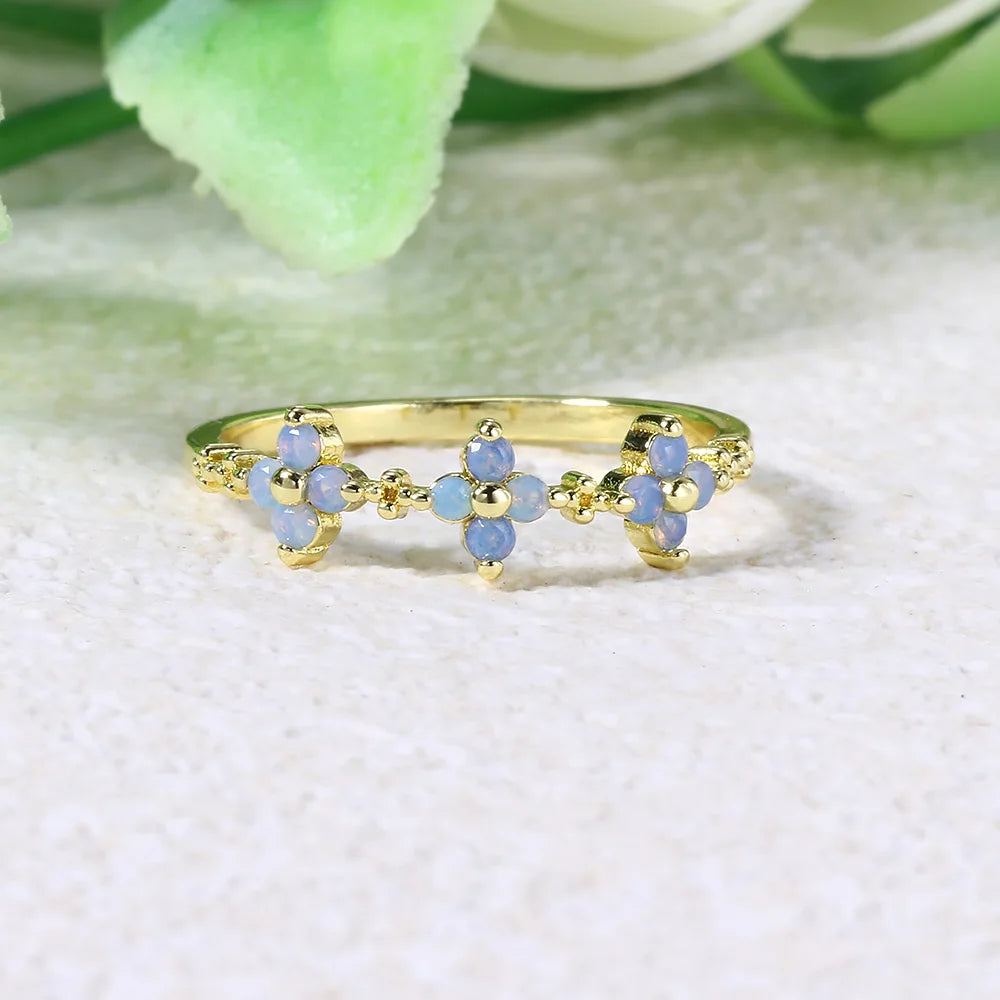 Natural Opal Clover Ring for Women – 18K Gold Plated Adjustable Ring