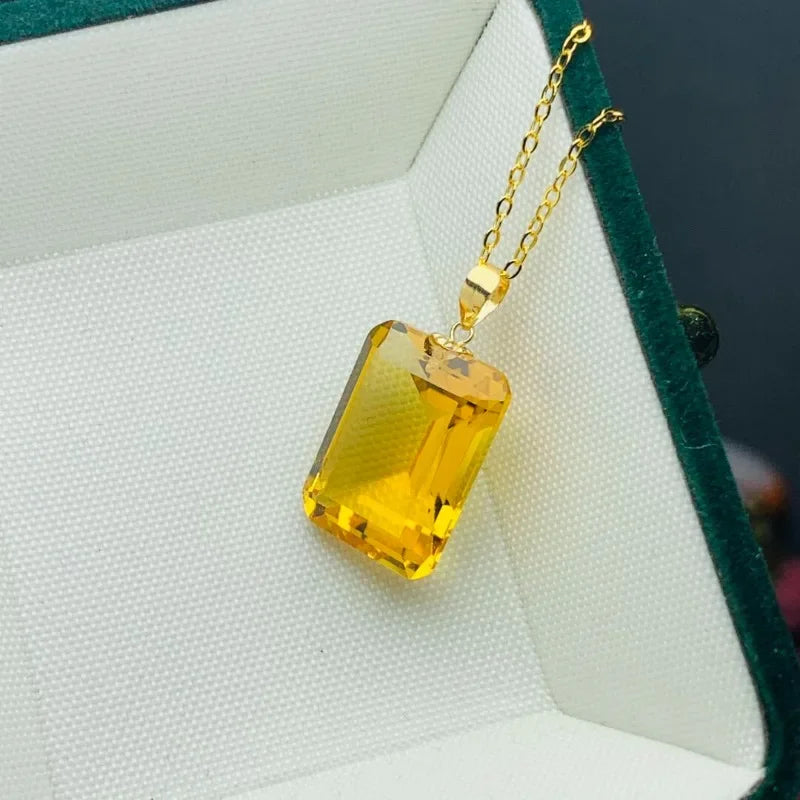 Natural Citrine 10*14mm Pendant Necklace S925 Silver Palace Style Women's Vintage Jewellery Gemstone Certificate