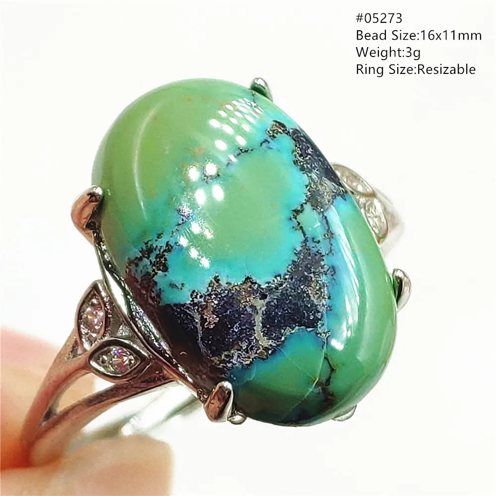 Natural Green Turquoise Adjustable Ring | 925 Sterling Silver