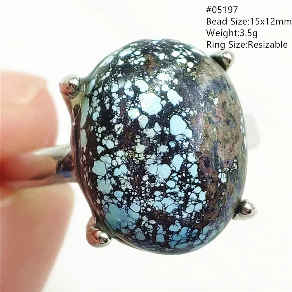 Natural Green Turquoise Adjustable Ring | 925 Sterling Silver