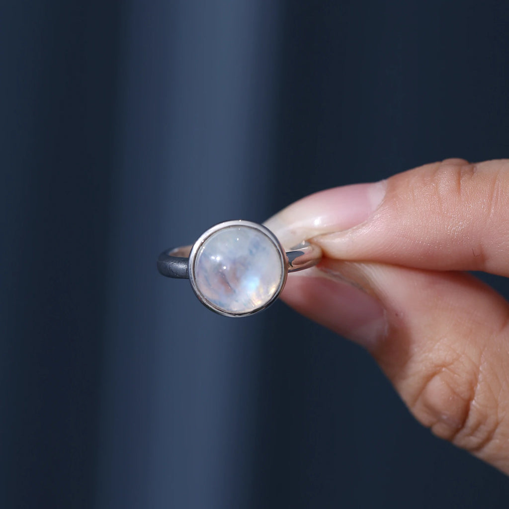 925 Sterling Silver Rainbow Moonstone Ring