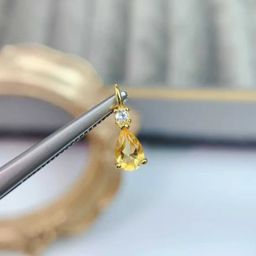 Natural Citrine Pendant Necklace in 925 Sterling Silver – Genuine Gemstone Charm