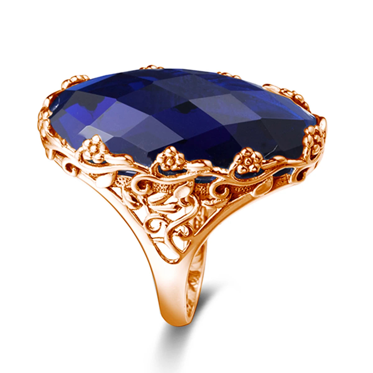 Floral Sapphire Statement Ring with Gold Finish