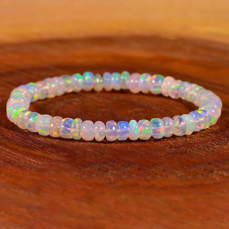 Natural Opal Beaded Bracelet – Genuine Crystal Stretch Bracelet for Women