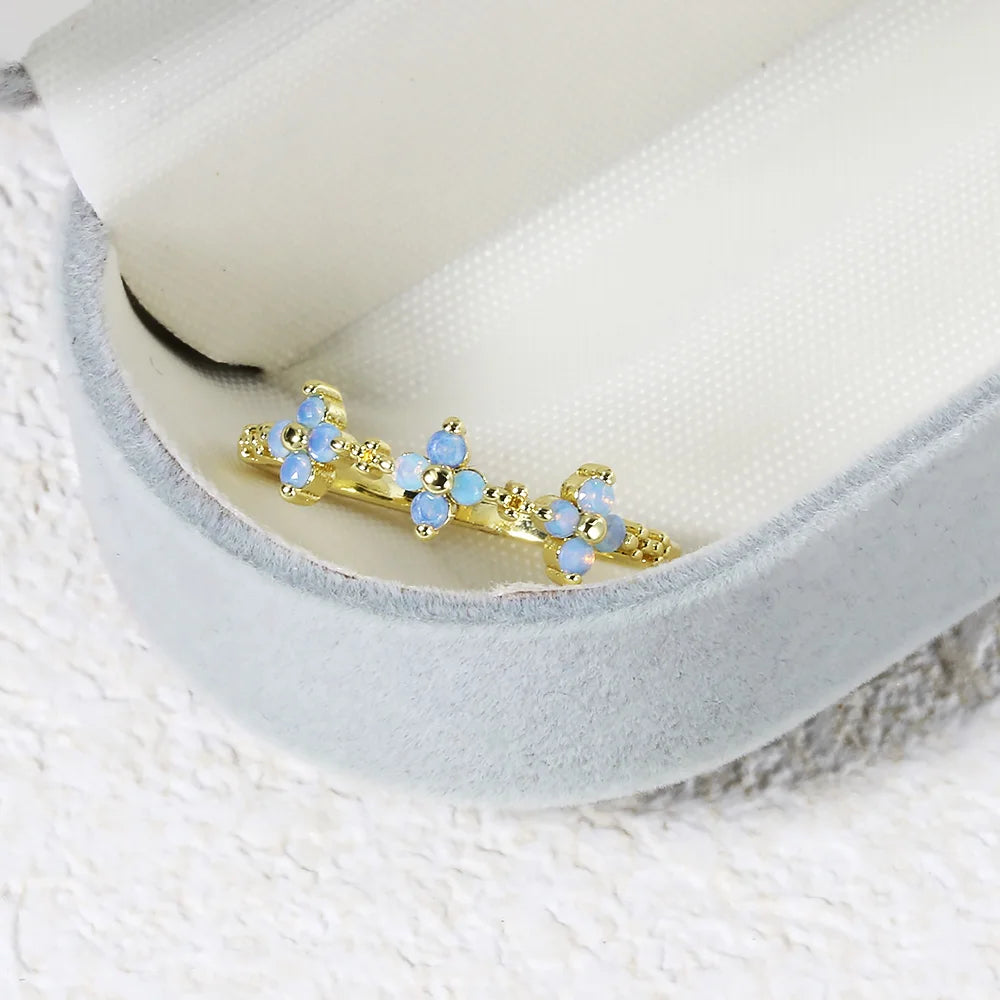Natural Opal Clover Ring for Women – 18K Gold Plated Adjustable Ring