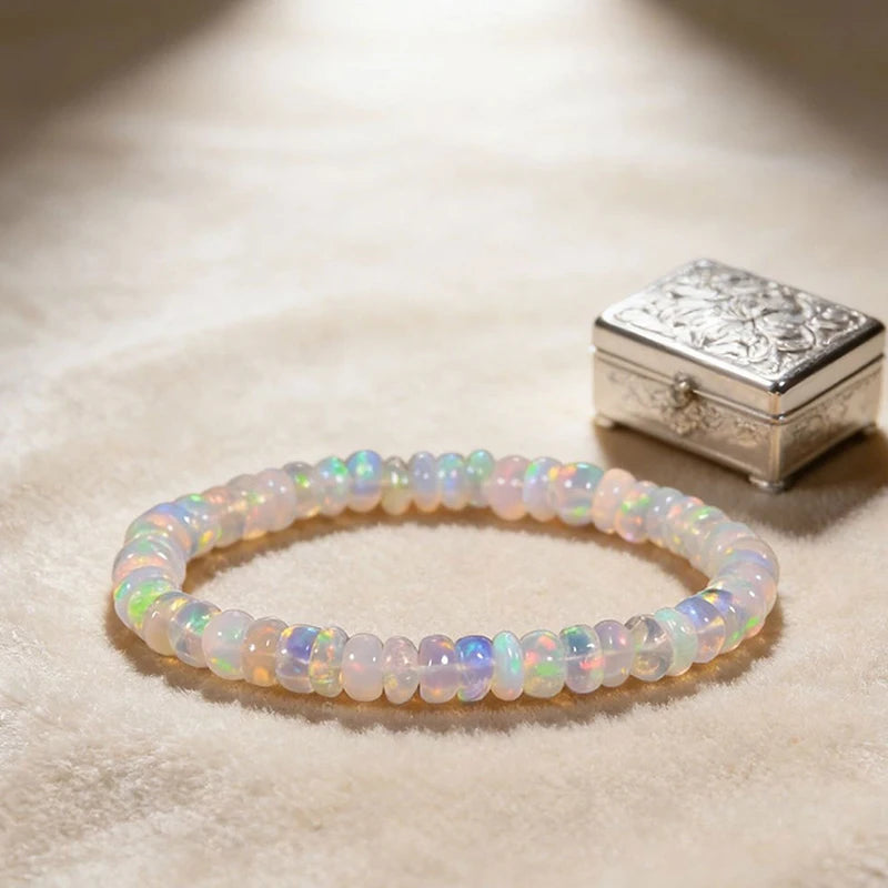 Natural Opal Beaded Bracelet – Genuine Crystal Stretch Bracelet for Women