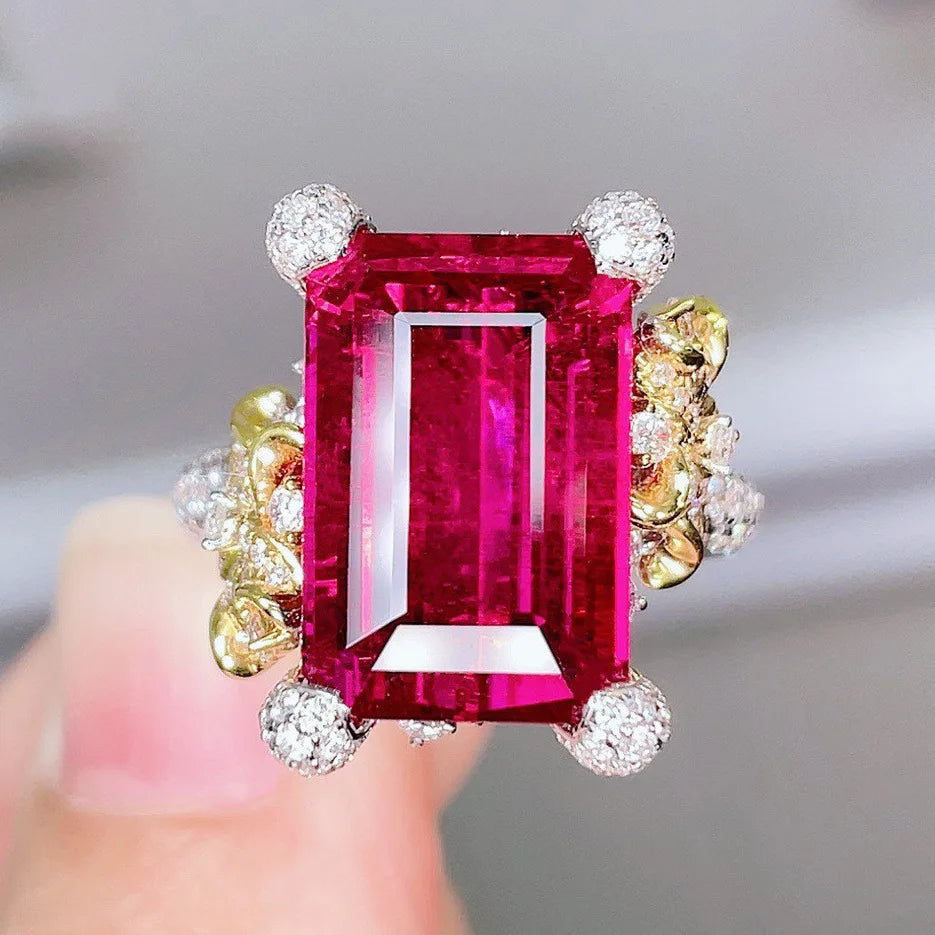 Real 14K Gold Natural Ruby Ring for Women Fine Anillos De Wedding Bands Ruby Gemstone Ring Red Ruby Jewelry Anel Females
