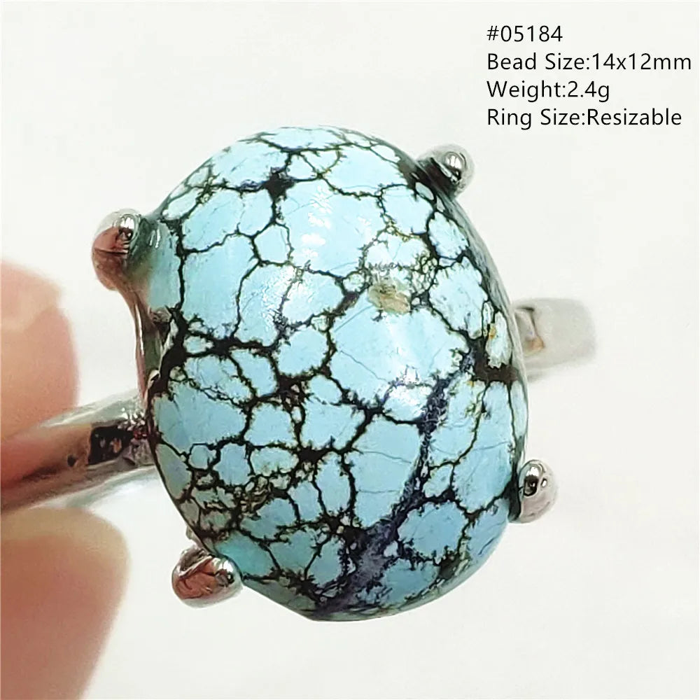 Natural Green Turquoise Adjustable Ring | 925 Sterling Silver