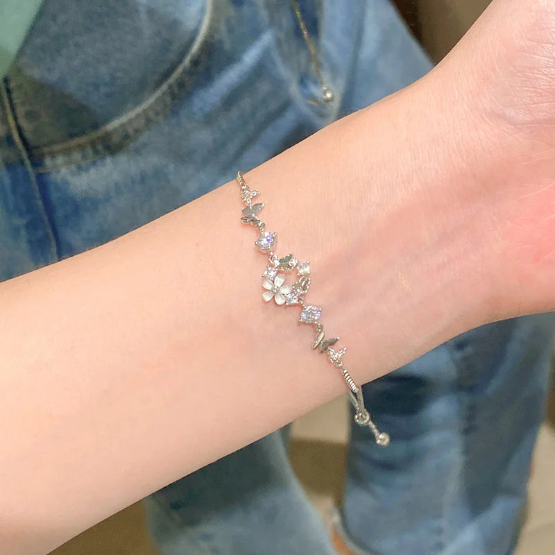 Natural Opal Flower Bracelet – Gold Plated Adjustable Bracelet for Women