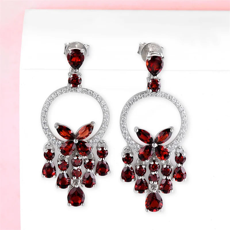 Natural Garnet Stud Earrings in Sterling Silver