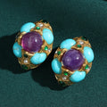 Vintage Blue Turquoise Earrings | Antique Gold Finish