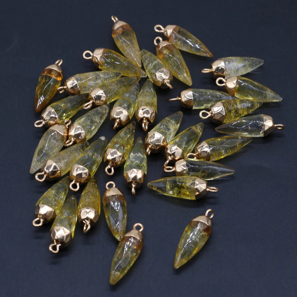 Natural Semi-precious Stone Citrine Rhombus Gold-plated Pendant Making DIY  Necklace Charm Jewelry Gift