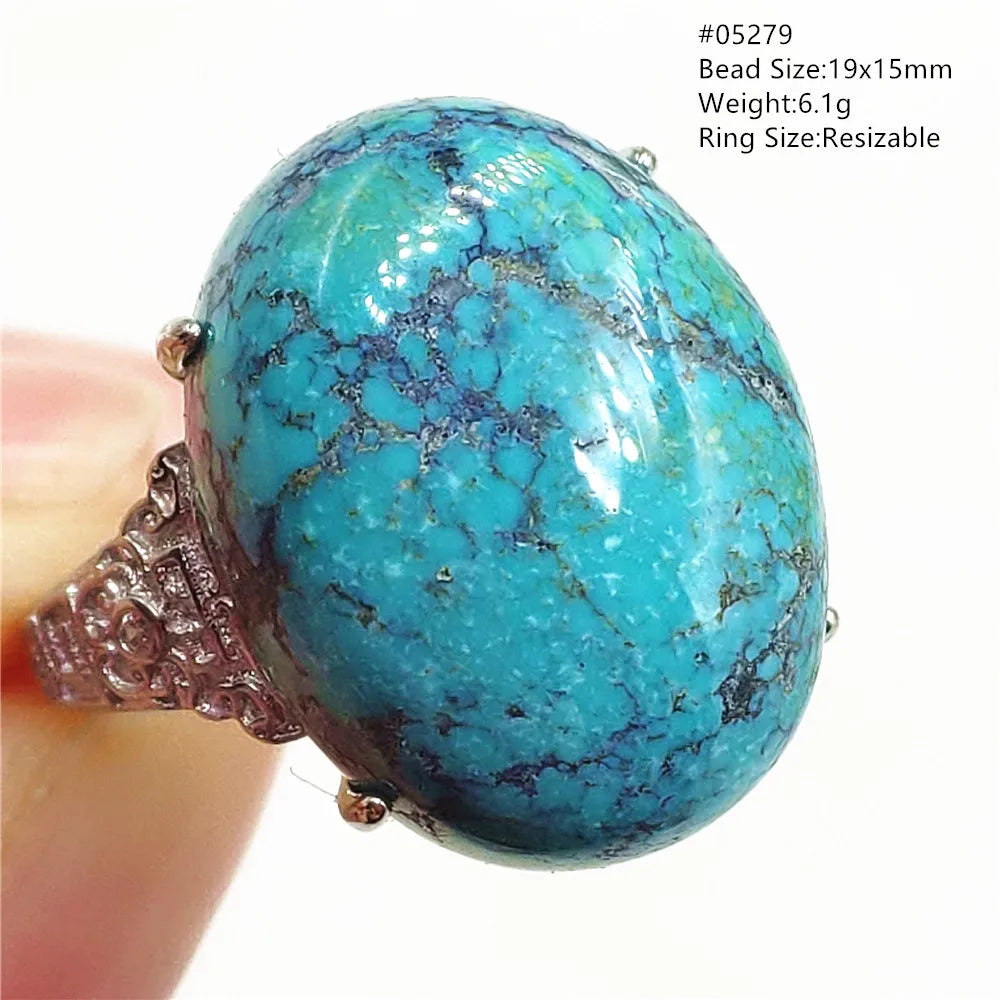 Natural Green Turquoise Adjustable Ring | 925 Sterling Silver
