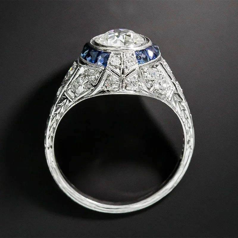 Princess Cut Blue Sapphire Promise Ring in Sterling Silver