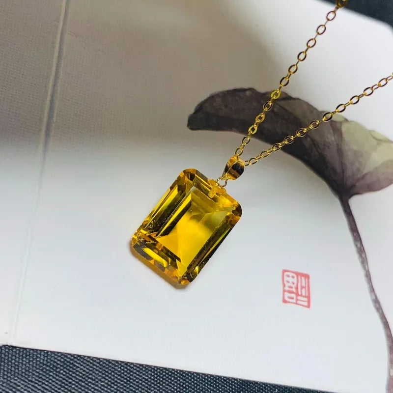 Natural Citrine 10*14mm Pendant Necklace S925 Silver Palace Style Women's Vintage Jewellery Gemstone Certificate