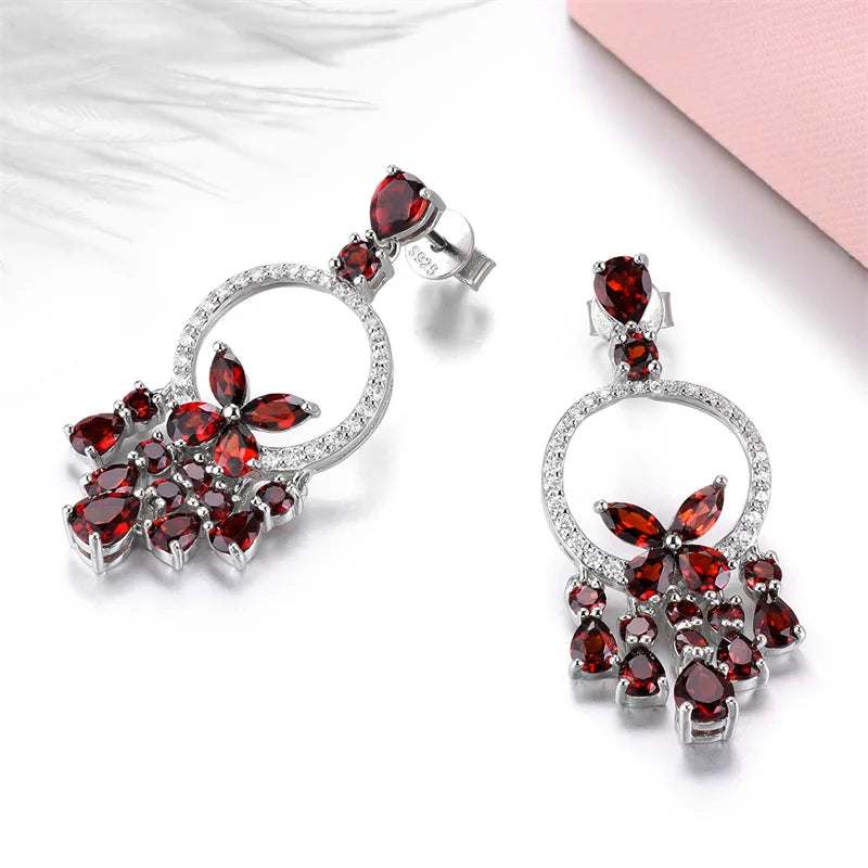 Natural Garnet Stud Earrings in Sterling Silver