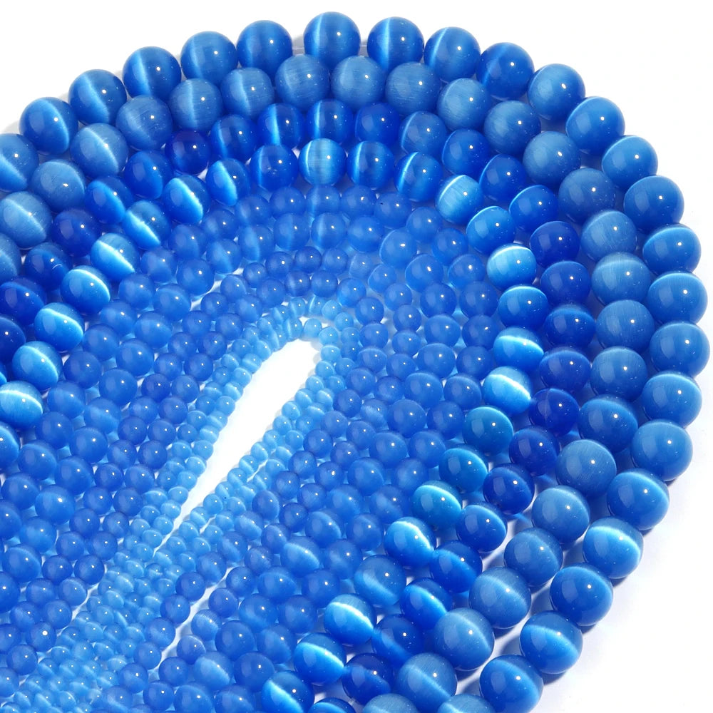 Natural Blue Cat Eye Gemstone Beads for Jewelry Making