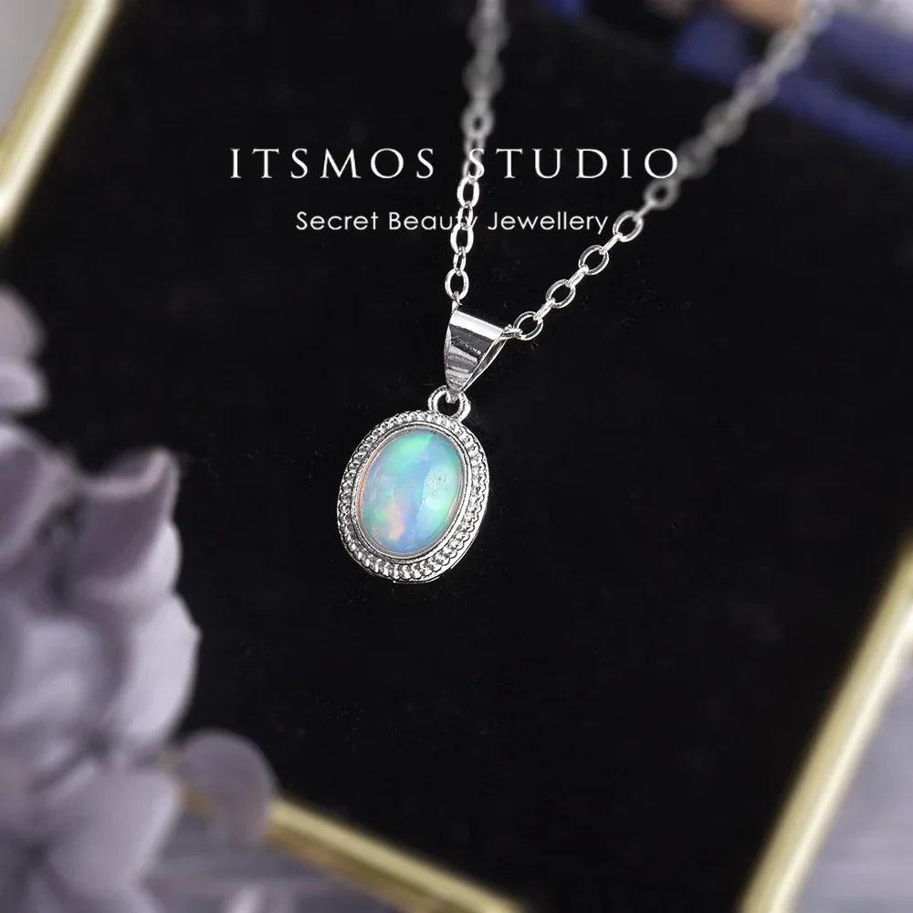 Natural Opal Pendant Necklace – 925 Sterling Silver October Birthstone Jewelry