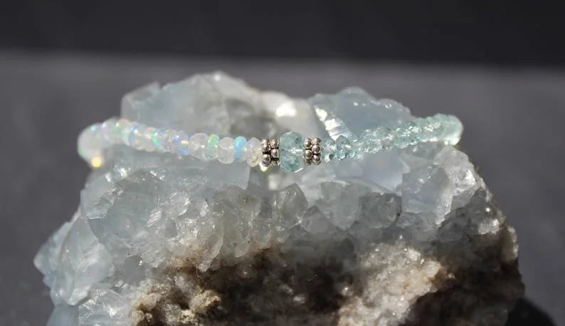 Opal, Moonstone & Aquamarine Gemstone Bracelet