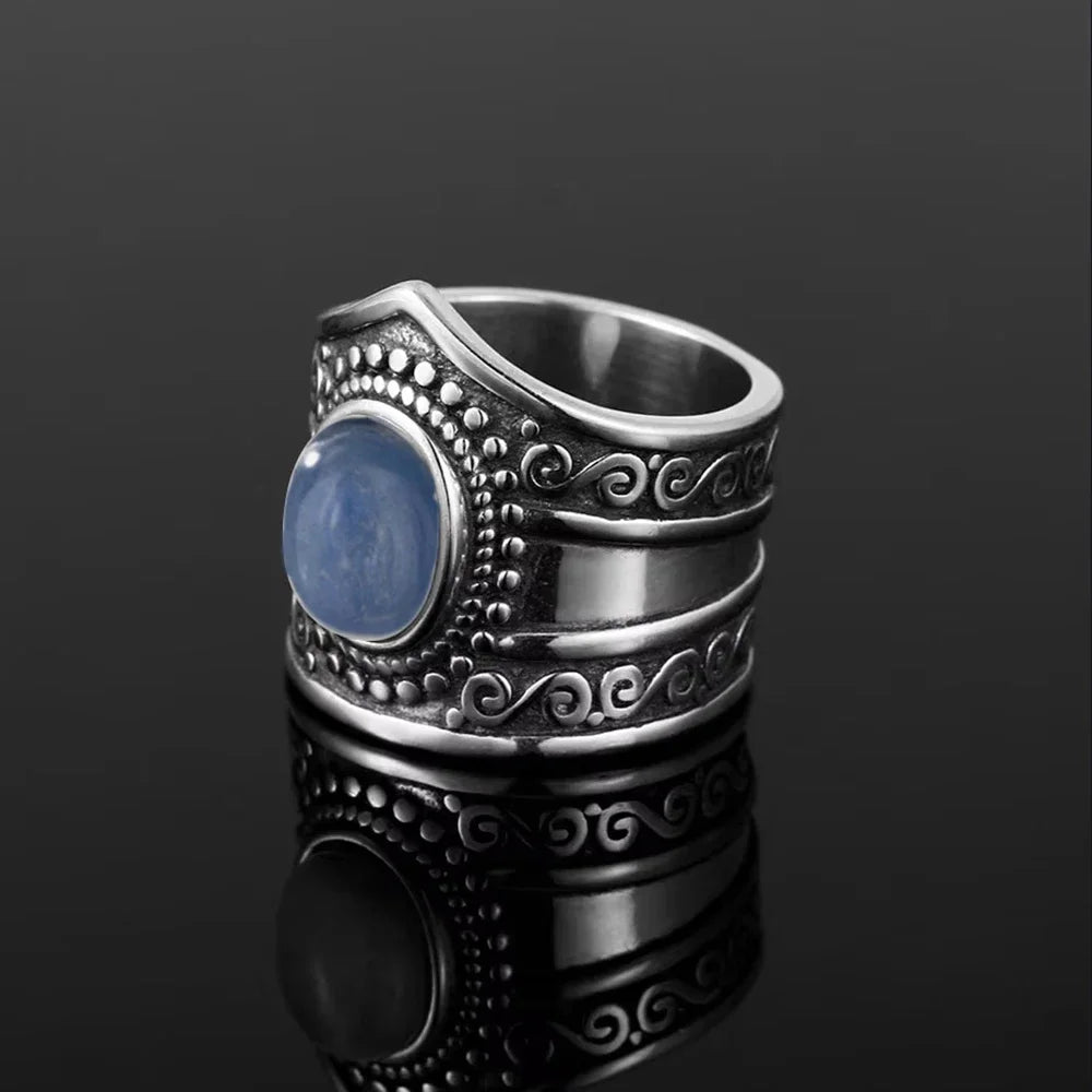 Natural Rainbow Moonstone Cabochon Ring