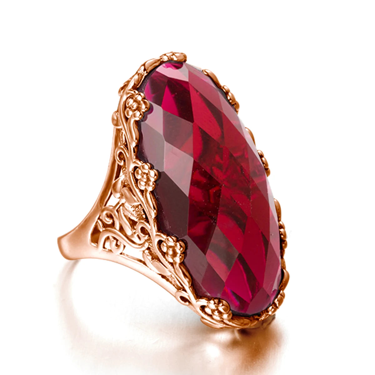 Floral Sapphire Statement Ring with Gold Finish