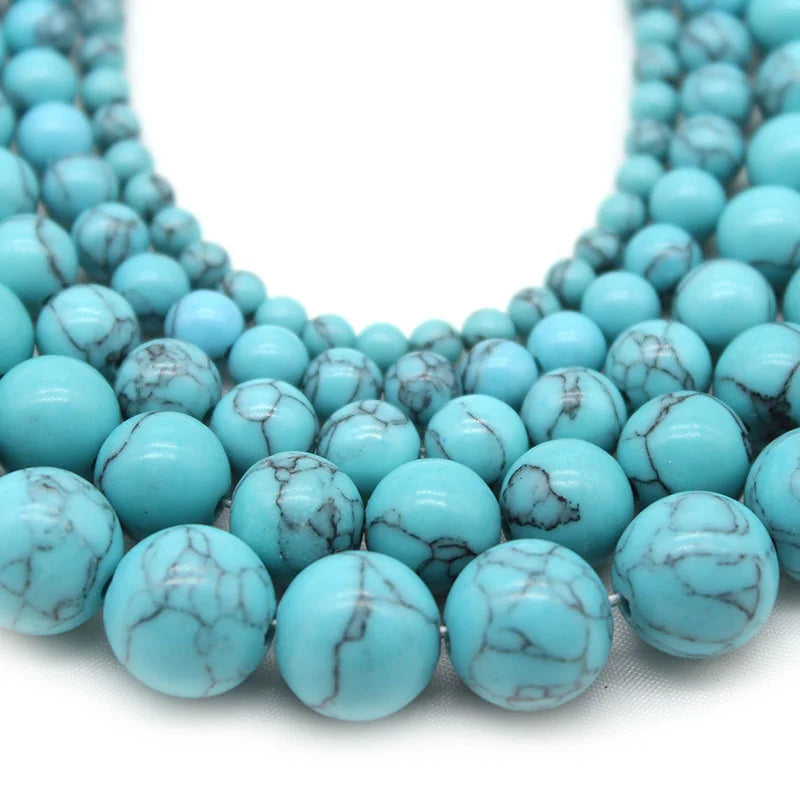 Natural Blue Turquoise Gemstone Beads | Round Jewelry Beads