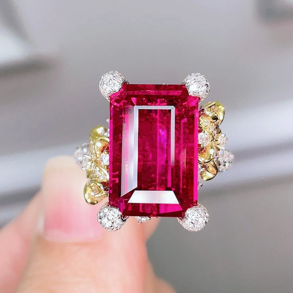 Real 14K Gold Natural Ruby Ring for Women Fine Anillos De Wedding Bands Ruby Gemstone Ring Red Ruby Jewelry Anel Females