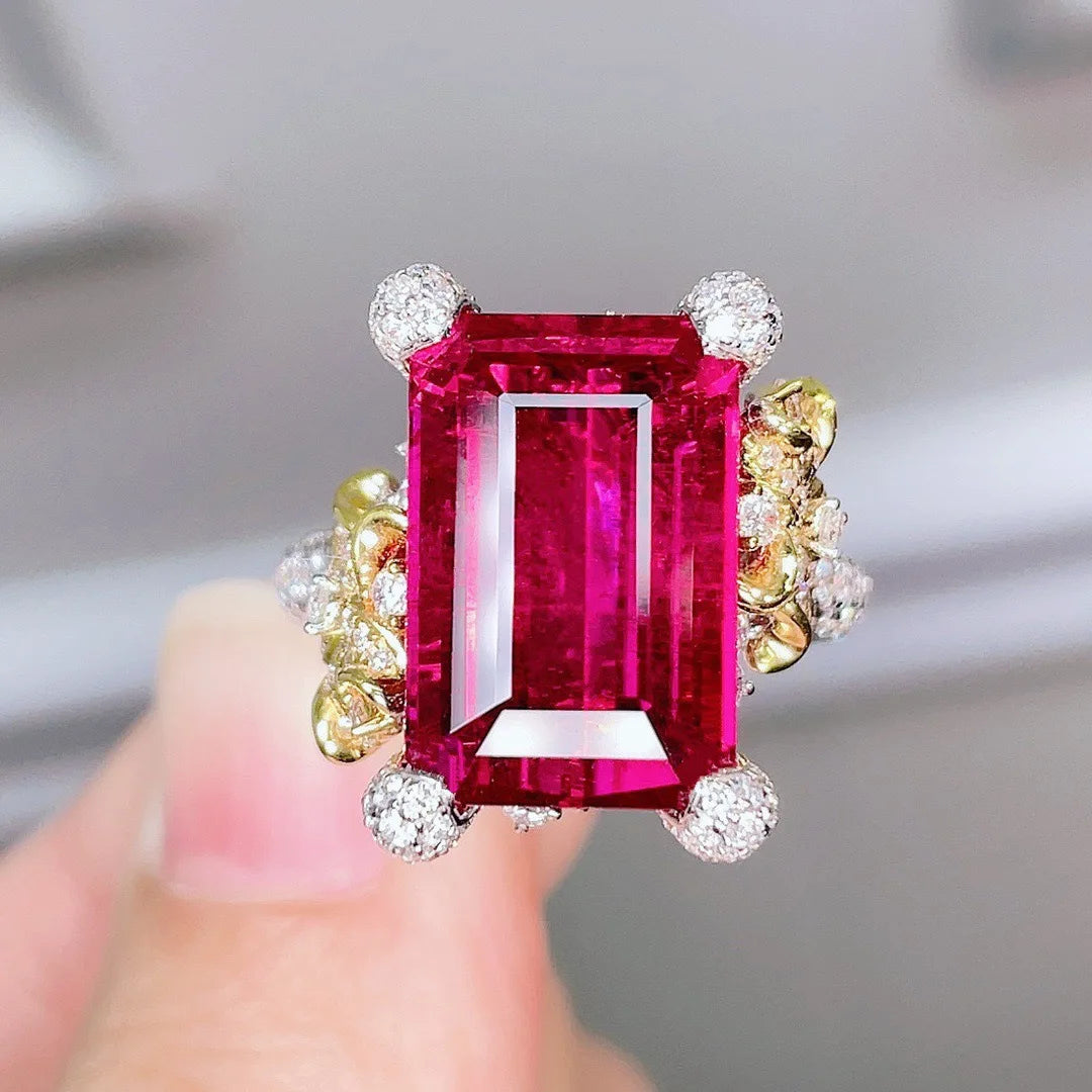 Real 14K Gold Natural Ruby Ring for Women Fine Anillos De Wedding Bands Ruby Gemstone Ring Red Ruby Jewelry Anel Females